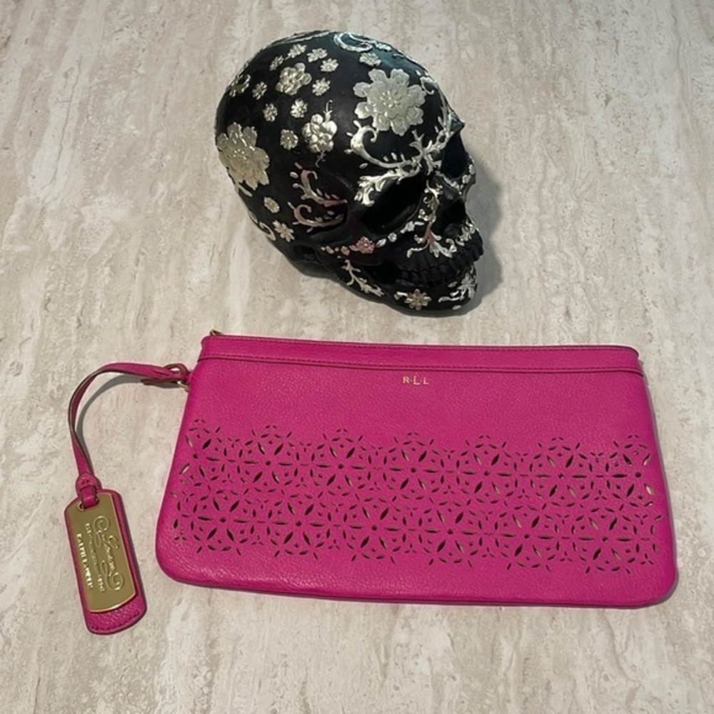 New Lauren Ralph Lauren Pink Perforated Clutch/Cosmetic Bag.